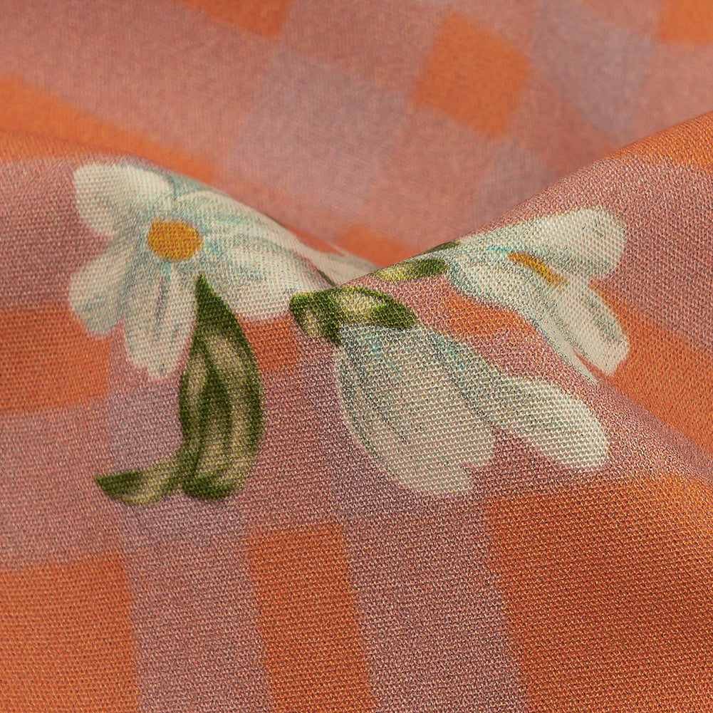 Cotton Poplin Print - Orange and Lilac Plaid and Floral - Mood Exclusive Park Date Detail
