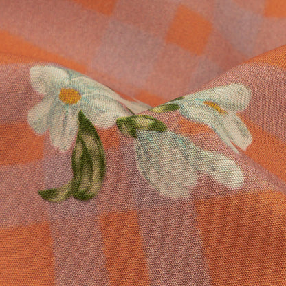 Cotton Poplin Print - Orange and Lilac Plaid and Floral - Mood Exclusive Park Date Detail