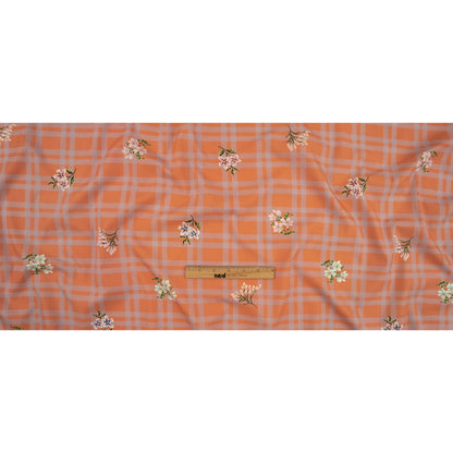 Cotton Poplin Print - Orange and Lilac Plaid and Floral - Mood Exclusive Park Date Full