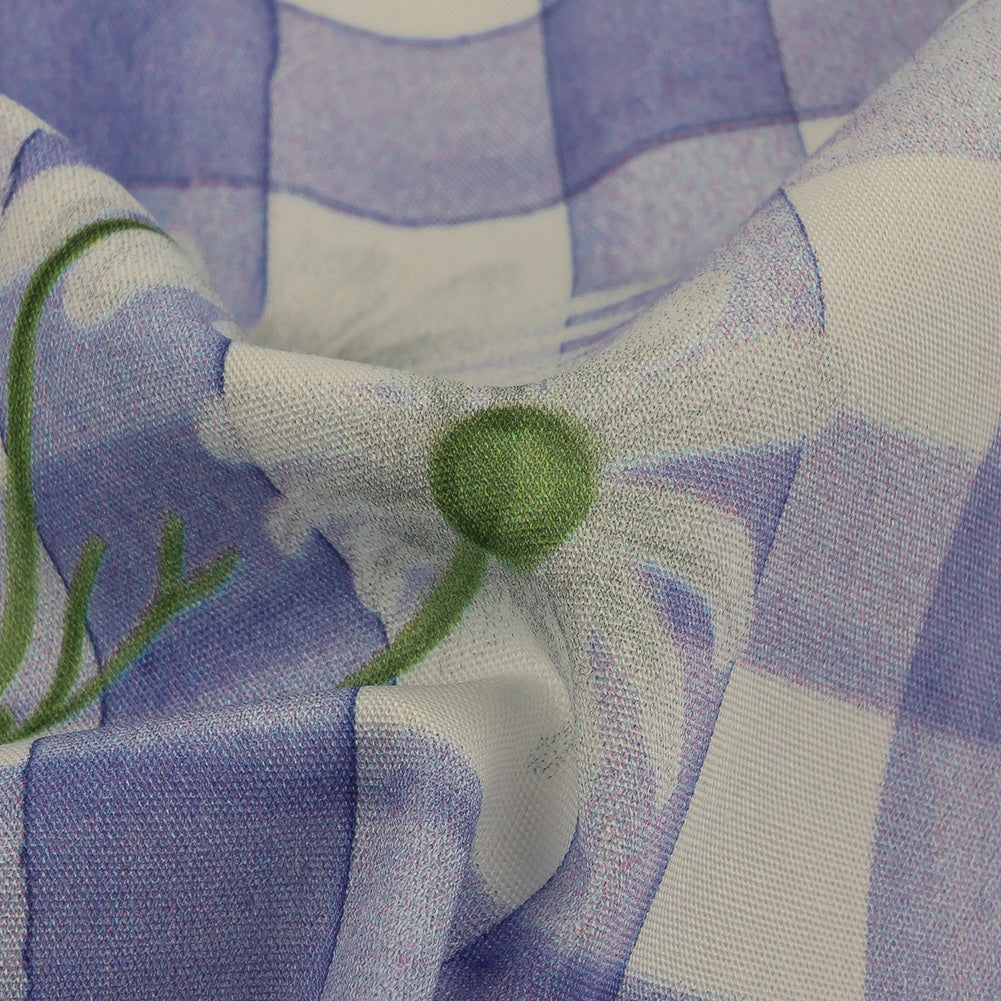 Cotton Poplin Print - Iolite Purple Gingham and Floral - Mood Exclusive Daisy Chain Detail