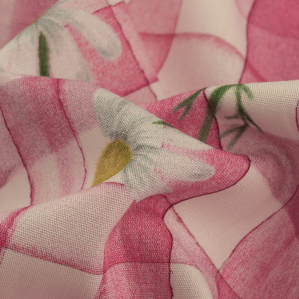 Cotton Poplin Print - Fuchsia Pink Gingham and Floral - Mood Exclusive Daisy Chain Detail