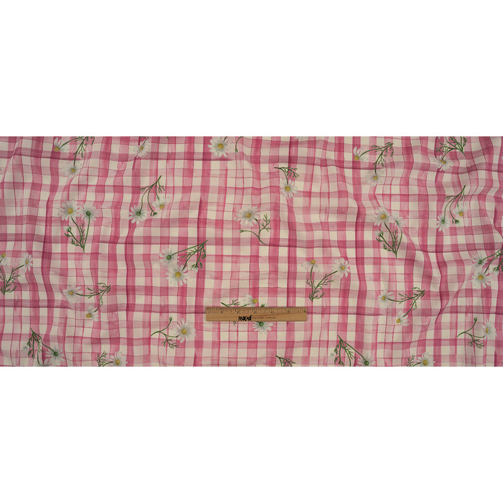 Cotton Poplin Print - Fuchsia Pink Gingham and Floral - Mood Exclusive Daisy Chain Full