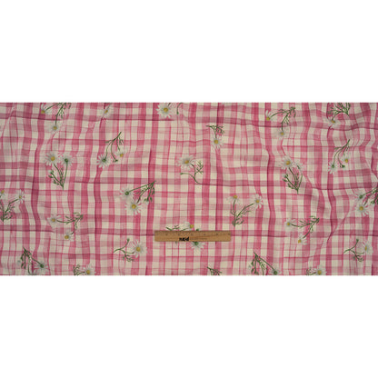 Cotton Poplin Print - Fuchsia Pink Gingham and Floral - Mood Exclusive Daisy Chain Full