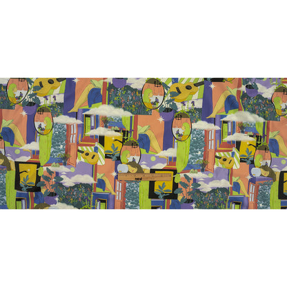 Stretch Cotton Poplin Print - Purple and Lime Relaxing Vignettes - Mood Exclusive Unplugged Full