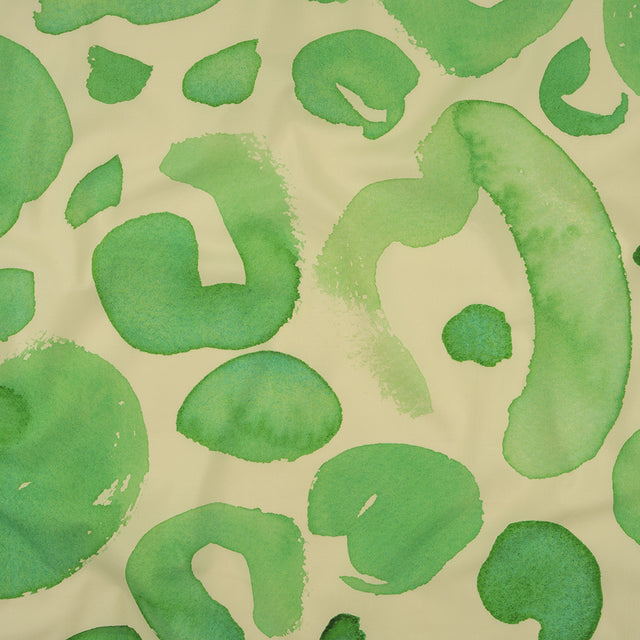 Stretch Cotton Poplin Print - Green Ash and Cream Abstract Spots - Mood Exclusive Painter's Polka