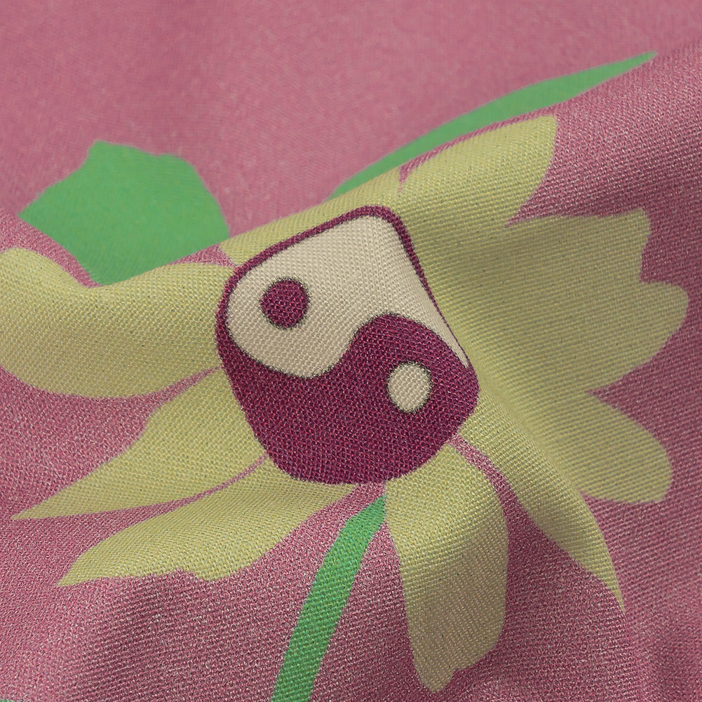 Stretch Cotton Poplin Print - Pink and Yellow Yin Yang Flowers - Mood Exclusive Groovy Baby Detail
