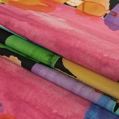 Stretch Cotton Poplin Print - Phantom Black and Rainbow Abstract - Mood Exclusive Color Fields Folded