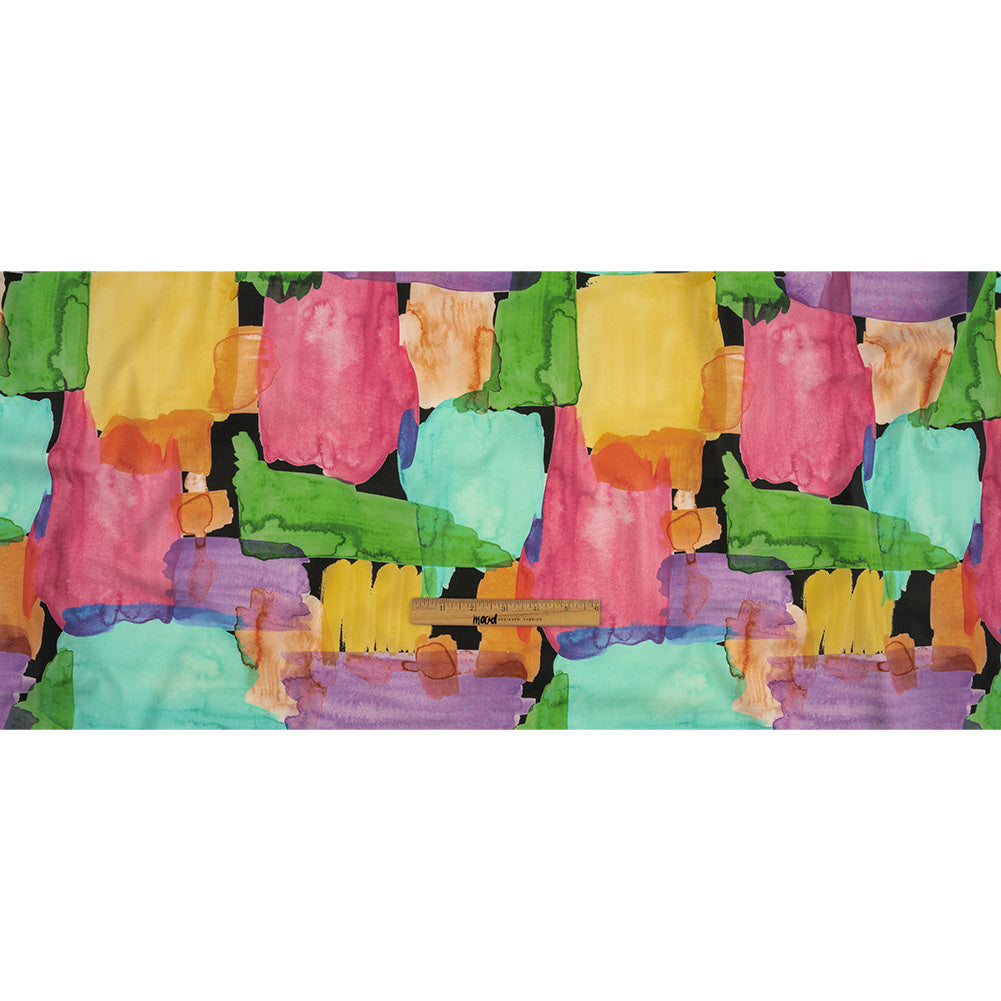 Stretch Cotton Poplin Print - Phantom Black and Rainbow Abstract - Mood Exclusive Color Fields Full