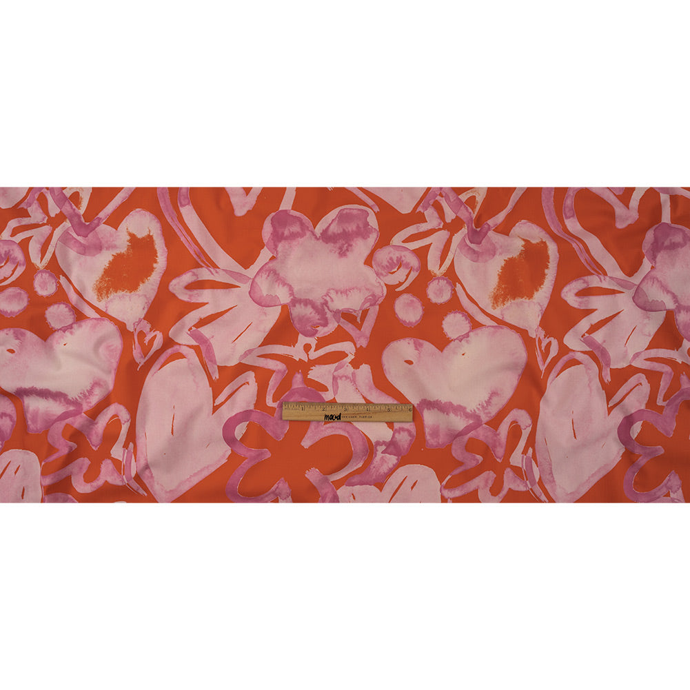 Stretch Cotton Poplin Print - Flame Red and Pink Painted Flowers and Hearts - Mood Exclusive My Valentine Full