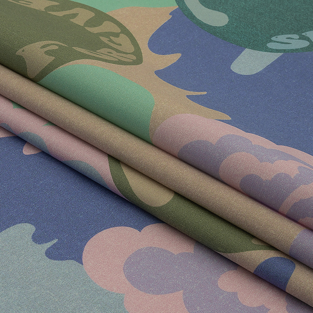 Stretch Cotton Poplin Print - Purple and Green Clouds and Bubbles - Mood Exclusive Buttoned Up Folded