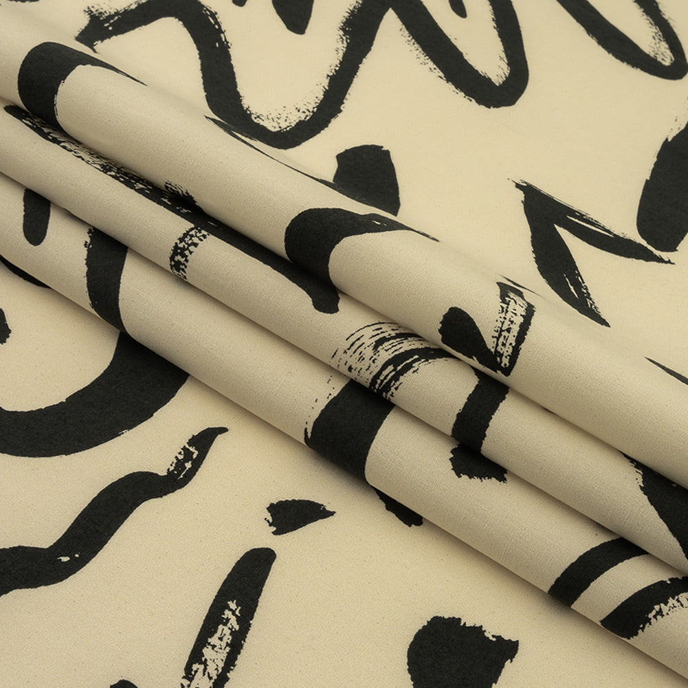 Stretch Cotton Poplin Print - Cream and Black Scribbles - Mood Exclusive Jot It Down Folded