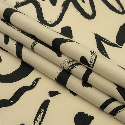Stretch Cotton Poplin Print - Cream and Black Scribbles - Mood Exclusive Jot It Down Folded