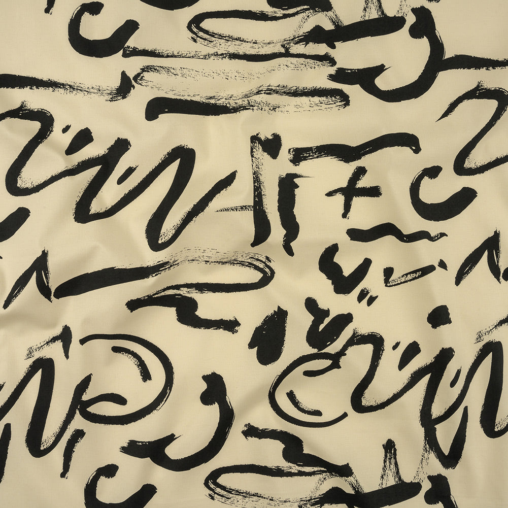 Stretch Cotton Poplin Print - Cream and Black Scribbles - Mood Exclusive Jot It Down