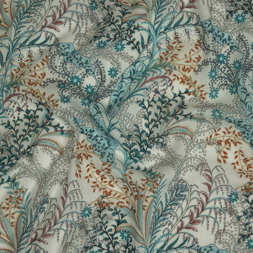 Cotton Gauze - Blue Plants and Florals - Mood Exclusive Storybook Illustrations Print