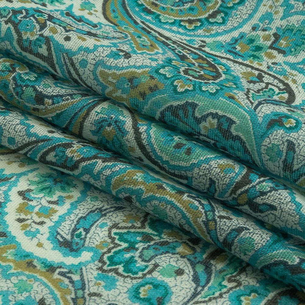 Cotton Gauze - Aqua Jacobean Paisley - Mood Exclusive Hypnotize Me Print Folded
