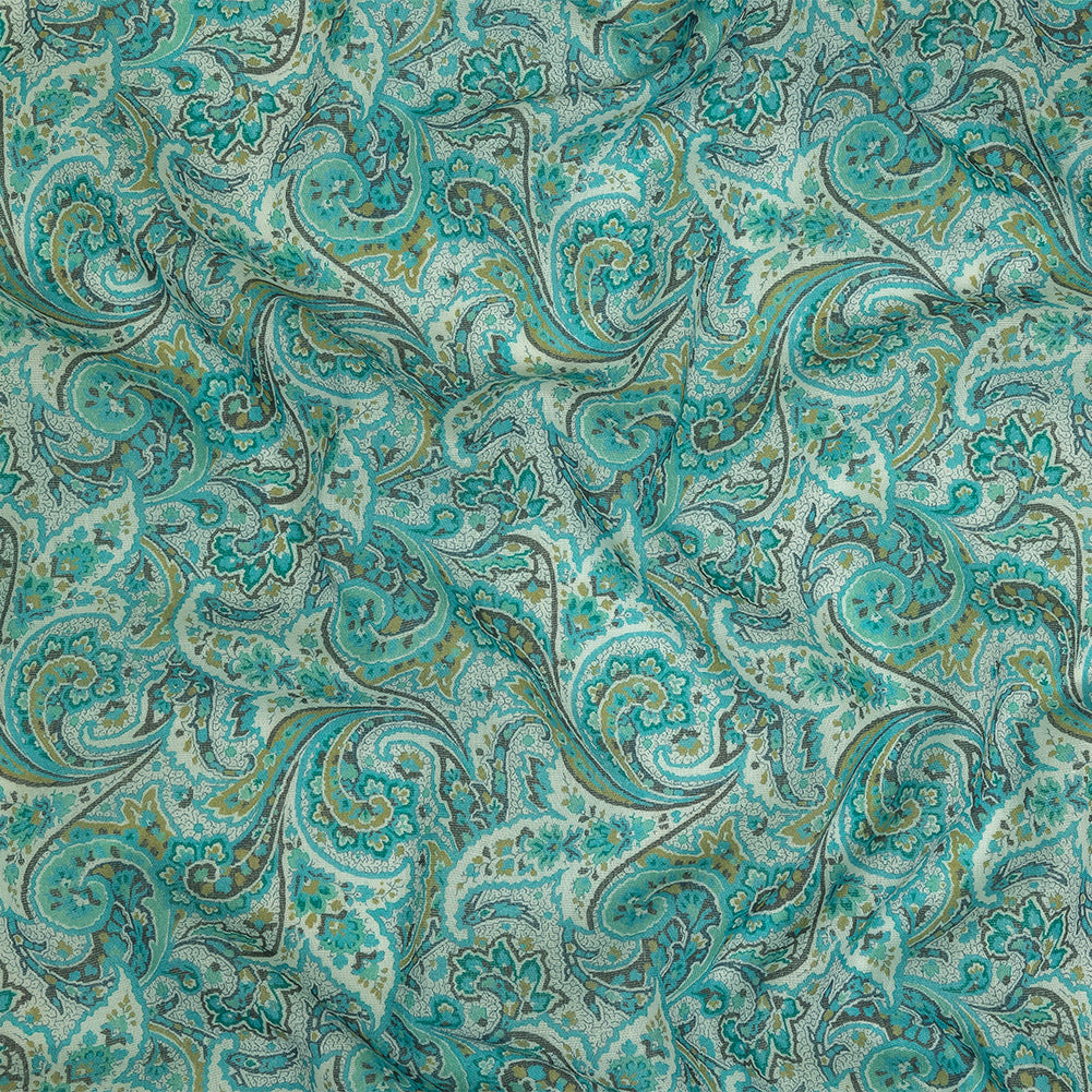 Cotton Gauze - Aqua Jacobean Paisley - Mood Exclusive Hypnotize Me Print