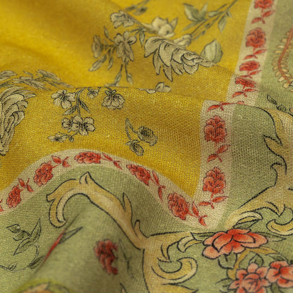 Cotton Gauze Panel - Yellow and Green Floral - Mood Exclusive Palace of Illusions Print Detail