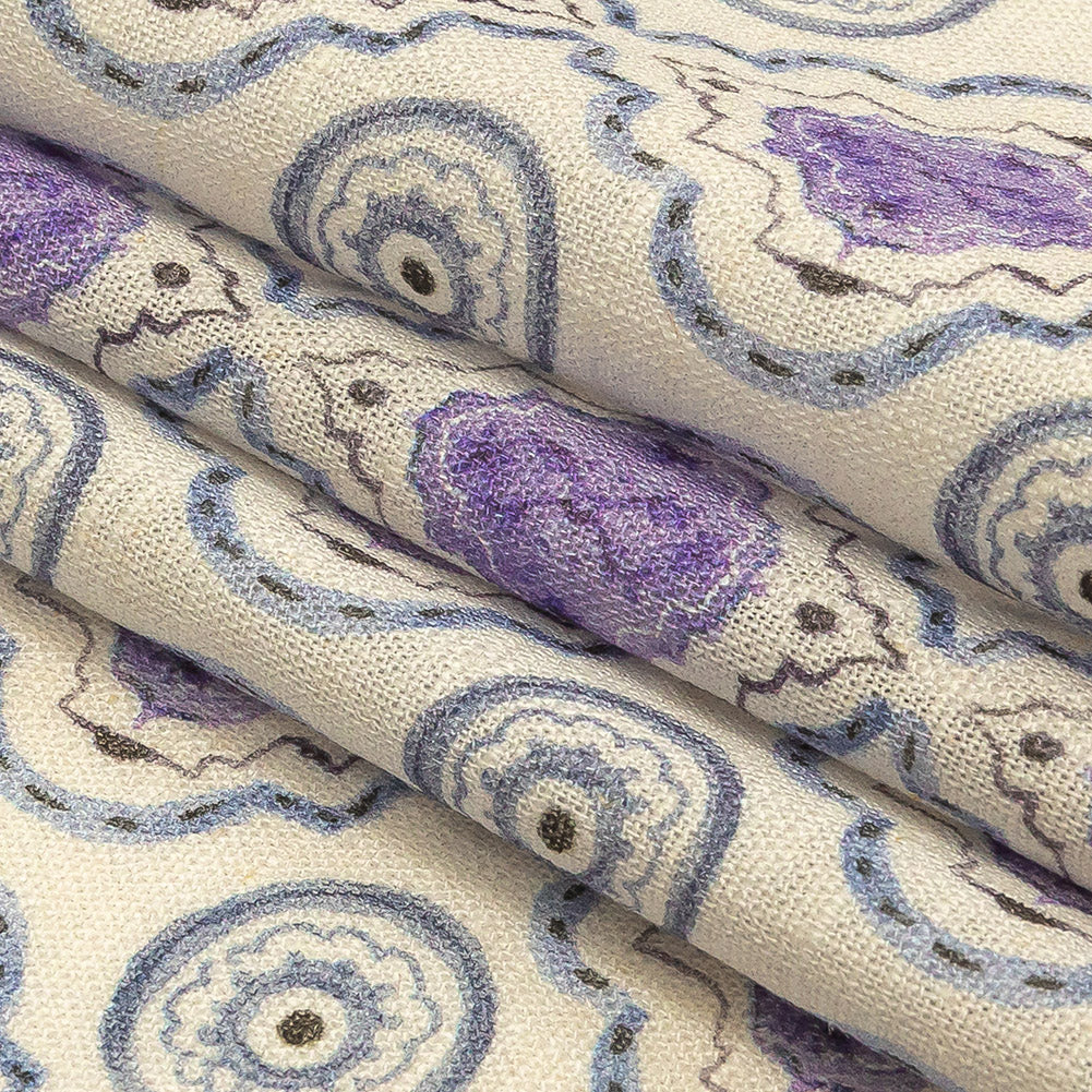 Viscose and Linen Woven Print - Blue and Purple Tiles - Mood Exclusive Alhambra Folded