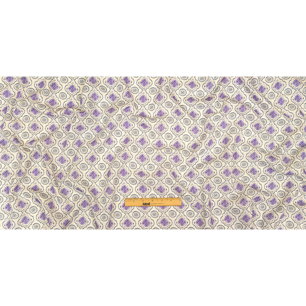 Viscose and Linen Woven Print - Blue and Purple Tiles - Mood Exclusive Alhambra Full