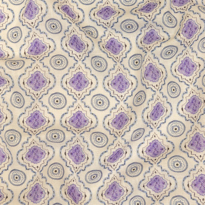 Viscose and Linen Woven Print - Blue and Purple Tiles - Mood Exclusive Alhambra