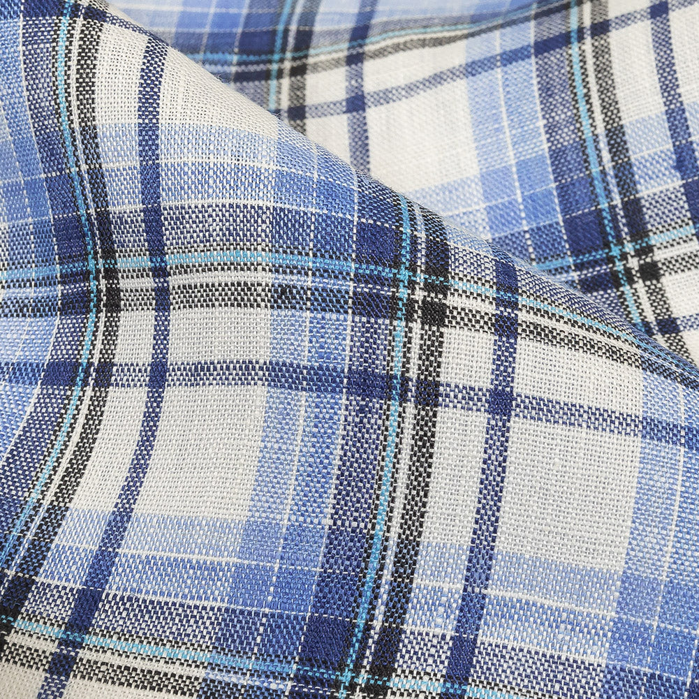 Limoges, Dark Shadow and White Plaid Medium Weight Linen Woven Detail