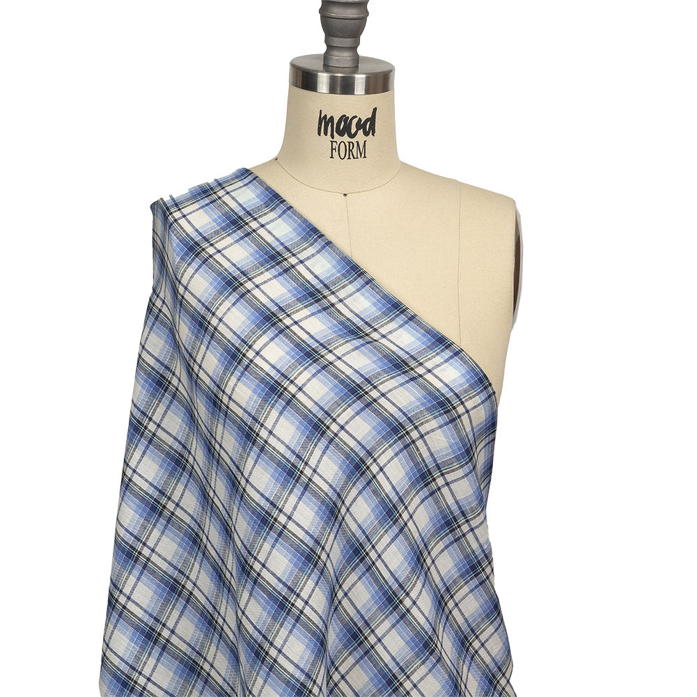 Limoges, Dark Shadow and White Plaid Medium Weight Linen Woven Drape