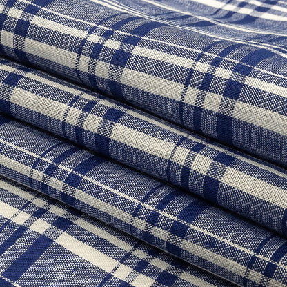 Navy Peony and White Plaid Medium Weight Linen Woven Folded