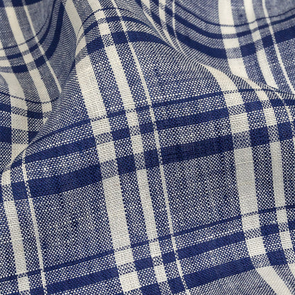 Navy Peony and White Plaid Medium Weight Linen Woven Detail