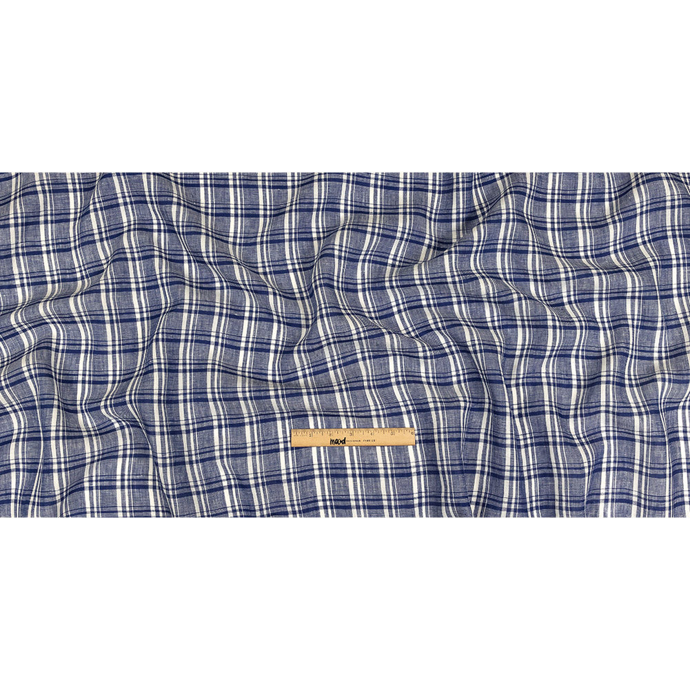 Navy Peony and White Plaid Medium Weight Linen Woven Full