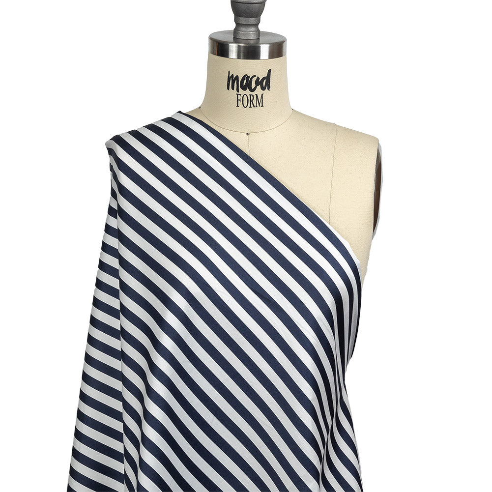 Navy and White Bengal Striped Lightweight Cotton Sateen Drape