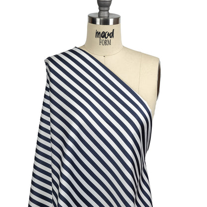 Navy and White Bengal Striped Lightweight Cotton Sateen Drape