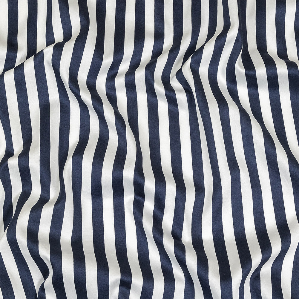 Navy and White Bengal Striped Lightweight Cotton Sateen