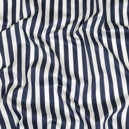 Navy and White Bengal Striped Lightweight Cotton Sateen