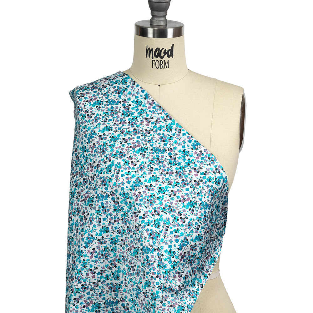 Turquoise, Lilac, and White Tiny Flowers Cotton Shirting Drape