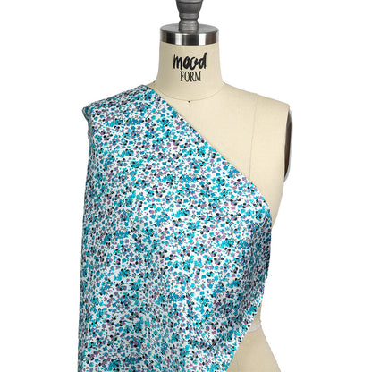 Turquoise, Lilac, and White Tiny Flowers Cotton Shirting Drape