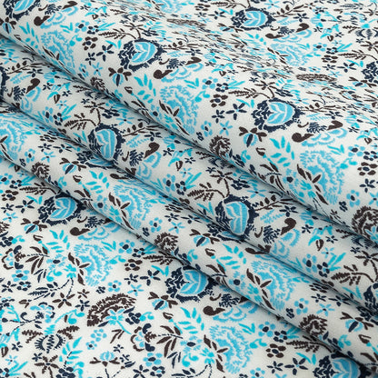 Turquoise, Blue Indigo and Umber Floral Cotton Sateen Folded