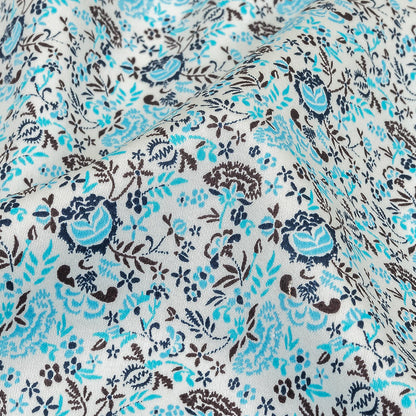 Turquoise, Blue Indigo and Umber Floral Cotton Sateen Detail