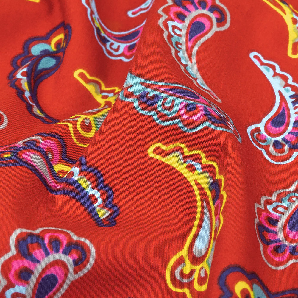 Red, Blue and Yellow Simple Paisley Cotton Shirting Detail