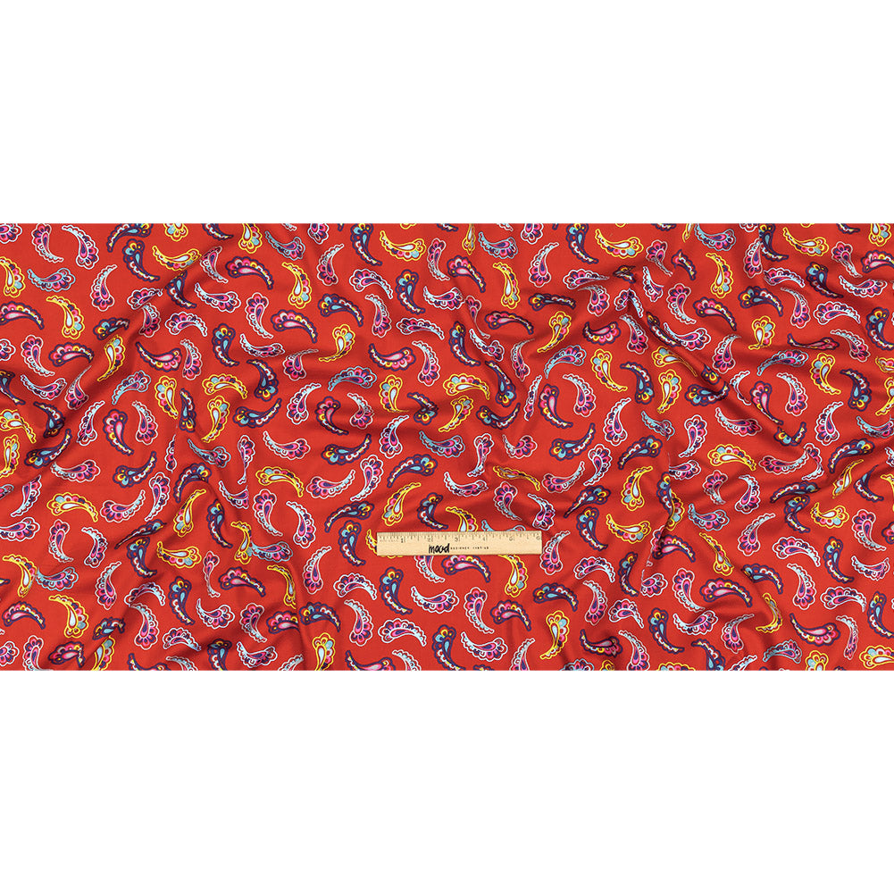 Red, Blue and Yellow Simple Paisley Cotton Shirting Full
