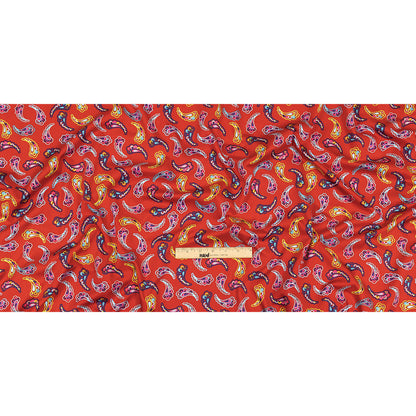 Red, Blue and Yellow Simple Paisley Cotton Shirting Full