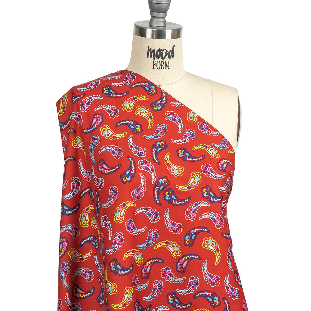 Red, Blue and Yellow Simple Paisley Cotton Shirting Drape