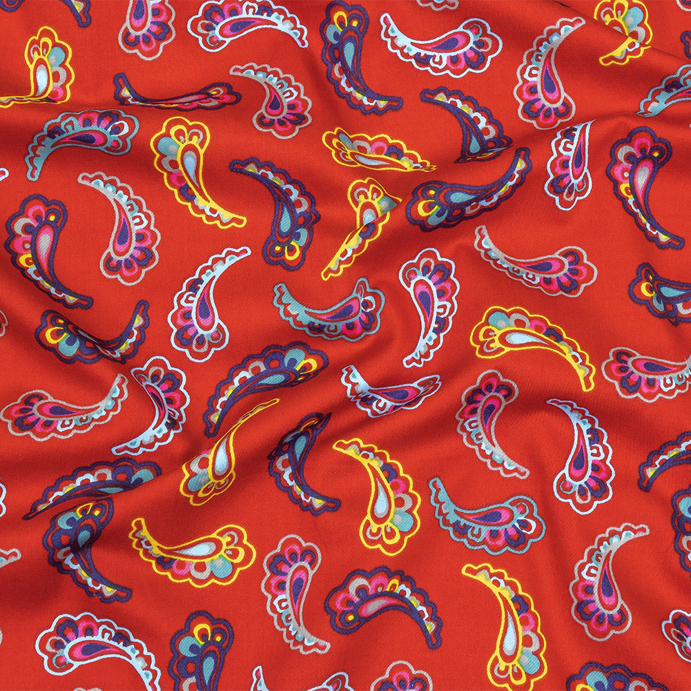 Red, Blue and Yellow Simple Paisley Cotton Shirting