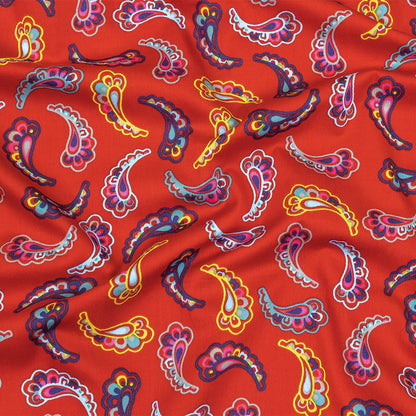 Red, Blue and Yellow Simple Paisley Cotton Shirting