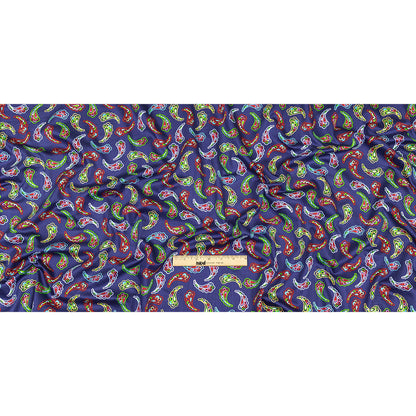 Blue, Red and Lime Simple Paisley Cotton Shirting Full