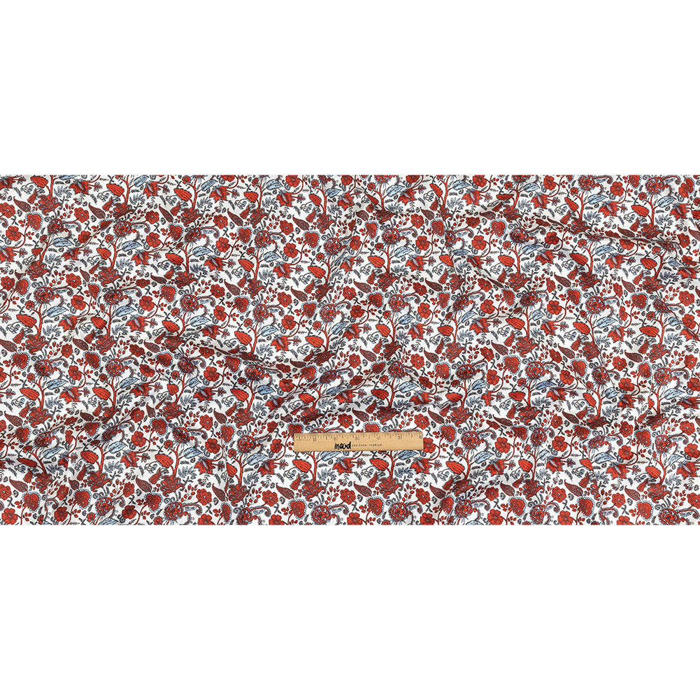 Poinciana, Crystal Blue and Snow White Floral Stems Cotton Sateen Full