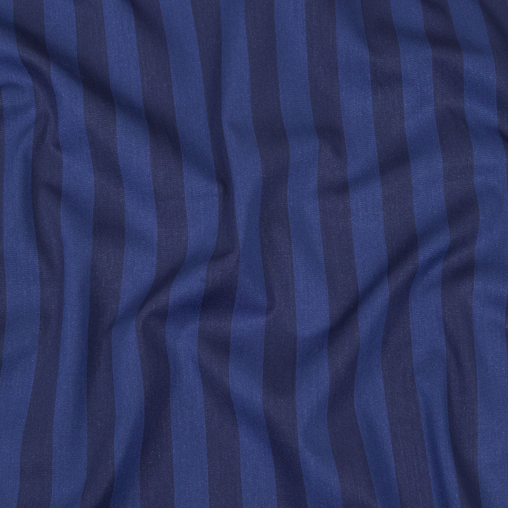 Blue and Blue Depths Awning Stripes Cotton Shirting