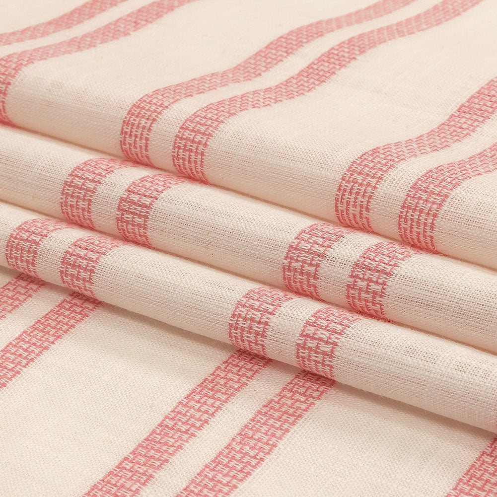 Pink and White Textural Stripes Slubbed Cotton Woven Folded
