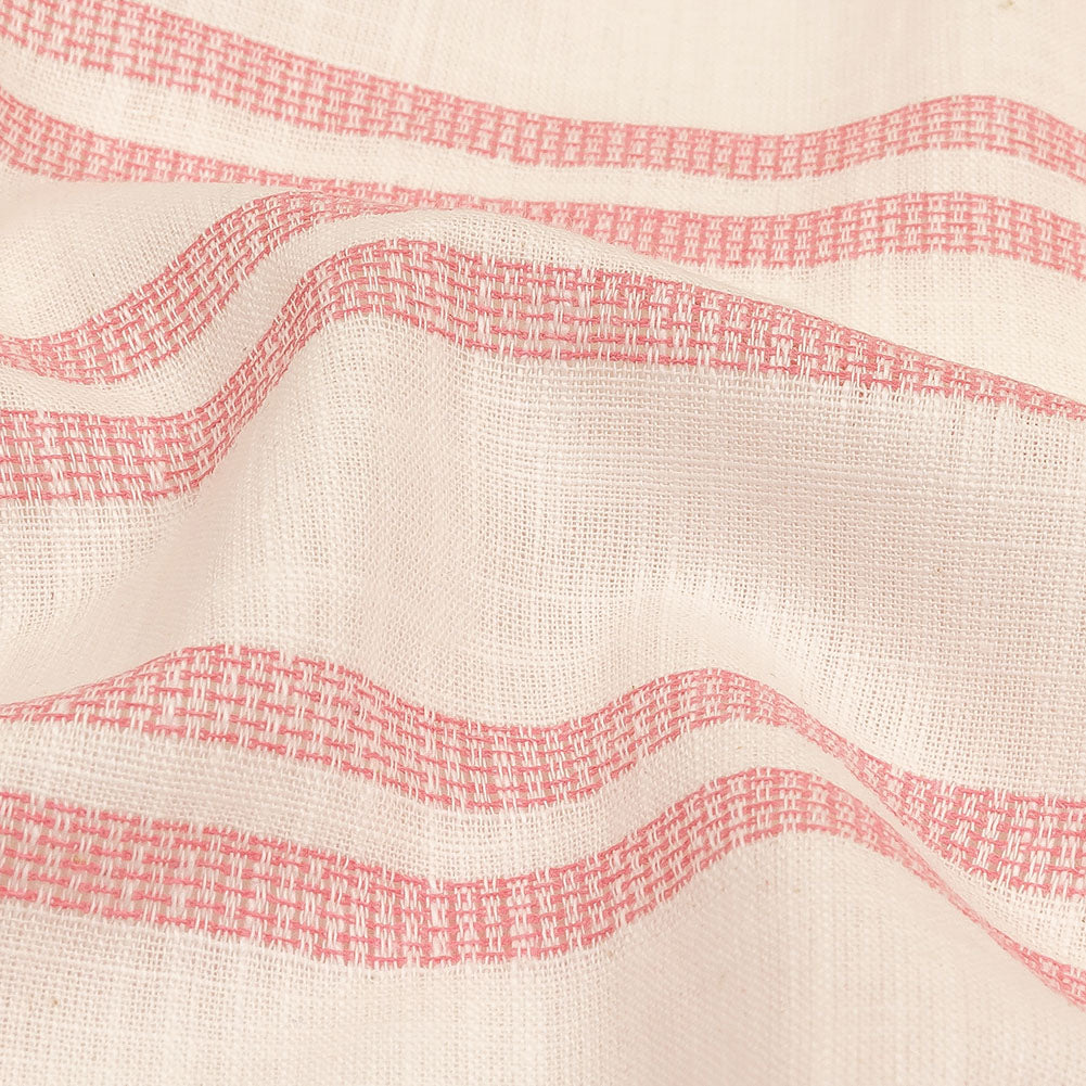 Pink and White Textural Stripes Slubbed Cotton Woven Detail