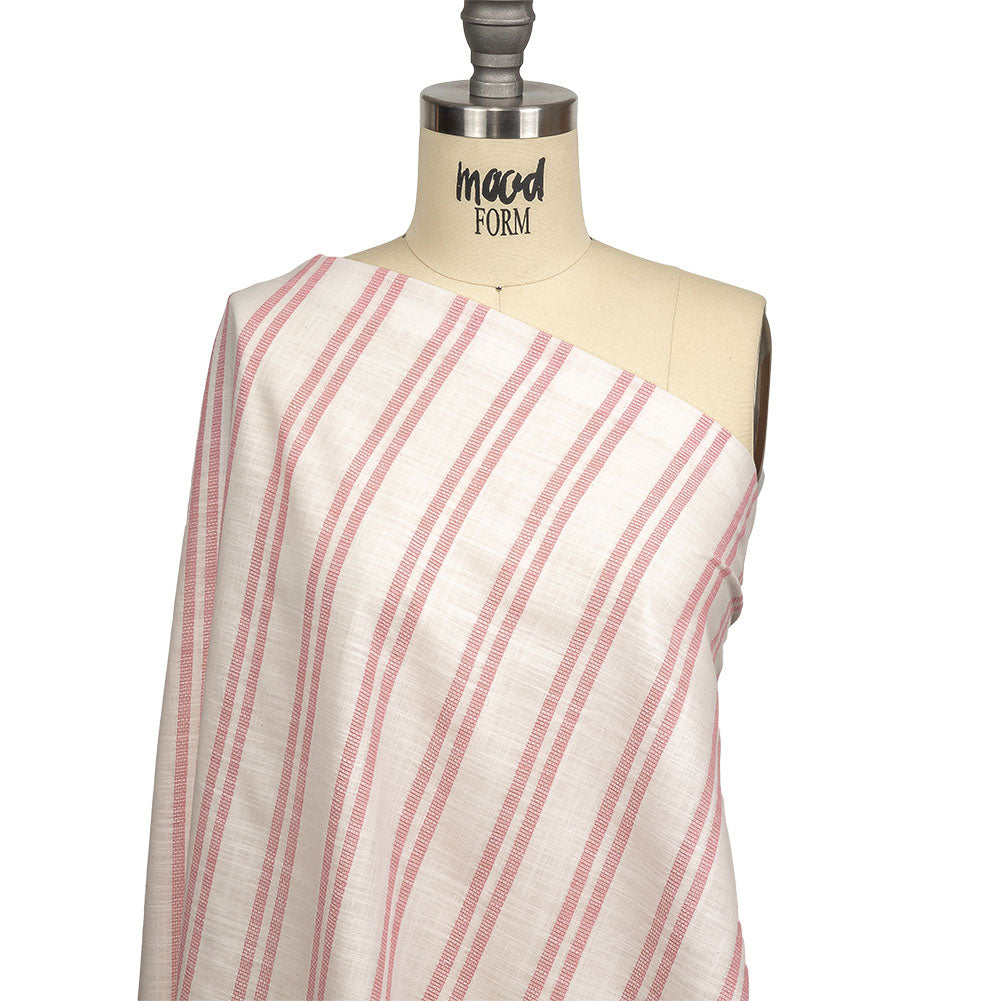 Pink and White Textural Stripes Slubbed Cotton Woven Drape