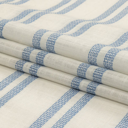 French Blue and White Textural Striped Slubbed Cotton Woven Folded